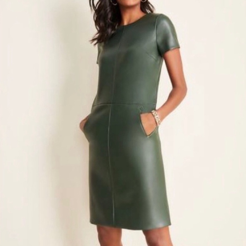Ann Taylor Green Faux Leather Dress